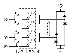 
                            o +5
                            | 
                           -o-
          8 |\  12        |  _|_
         -o-| >-o-        |  /|\
        |   |o    |       |   |
   X o--o    |    o---o-------o
        | 6 |\  14|   |   |  _|_
         -o-| >-o-    /   |  /|\
            |o        \   |   |
             |        /   |   |
          4 |\  16    \  _|_  |
         -o-| >-o-    /  /|\  |
        |   |o    |   |   |   |
   Y o--o    |    o---o---o   |
        | 2 |\  18|      _|_  |
         -o-| >-o-       /|\  |
            |o            |   |
          1  |             -o-
   E o----o--              _|_
         1/2 LS244         ///

